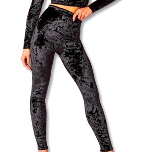 Fabletics Crushed Velvet Black Leggings